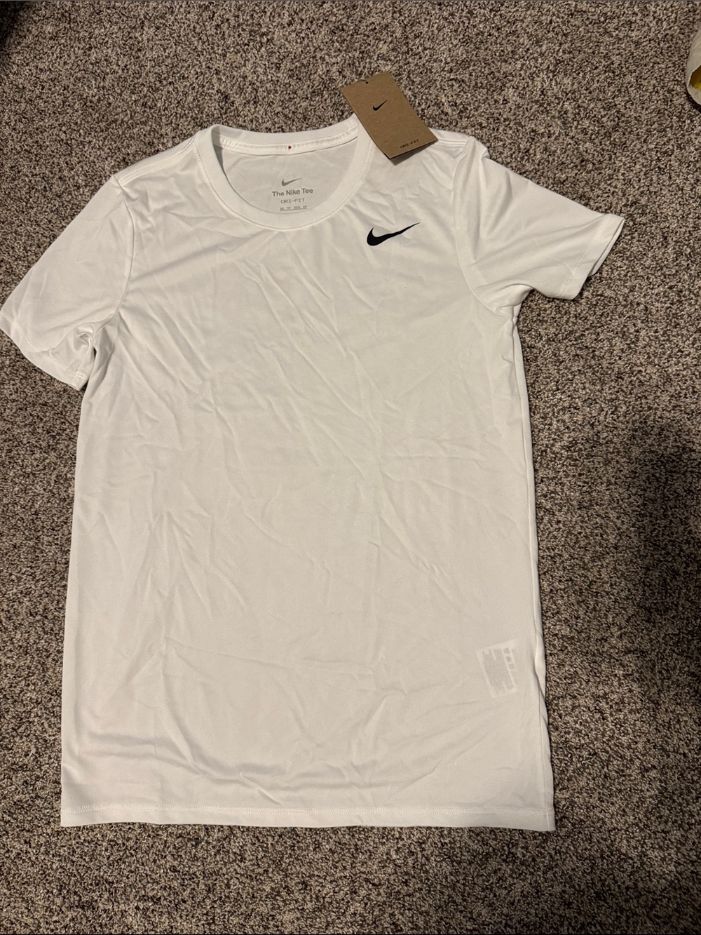 Nike White Short Sleeve Training Dri-Fit Tee with Black Swoosh